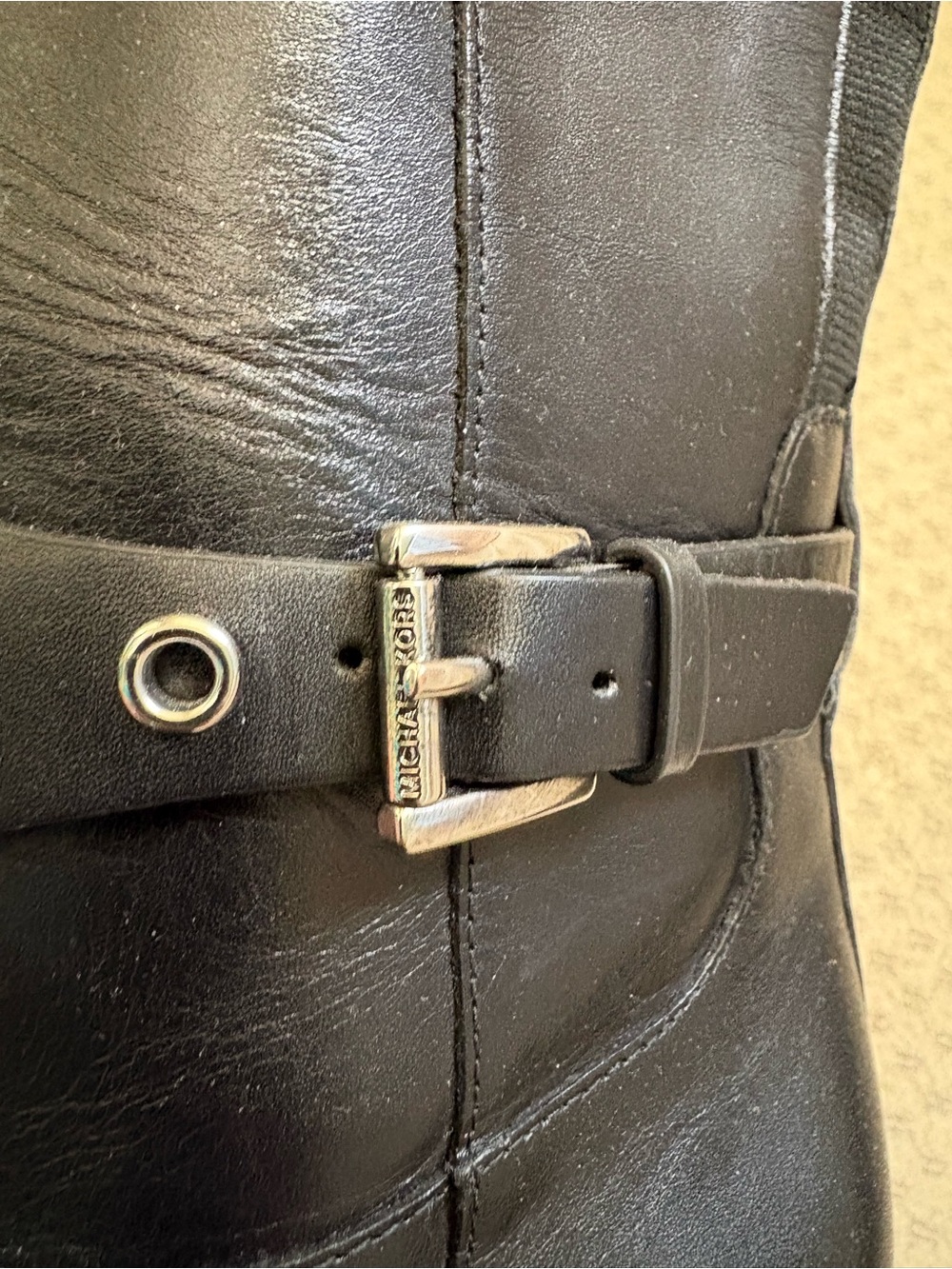Michael Kors Black Leather Over-the-Knee Riding Boots with Logo Harness - Picture 8 of 10
